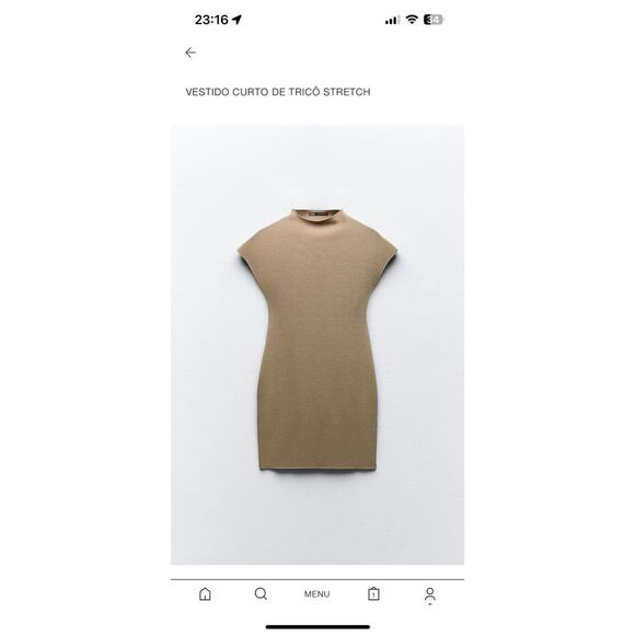 NWT Zara Taupe Tan Knit Short Sleeve Bodycon Dress - Small - Picture 2 of 9